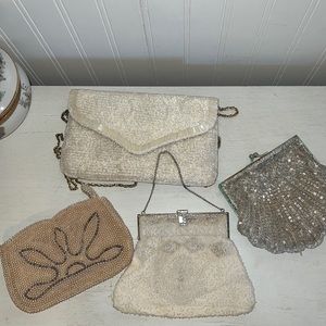 Lot vintage white cream beaded clutch evening bag La Regale Macau